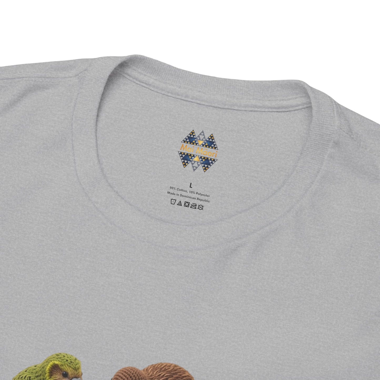 Heather gray T-shirt with small back-neck logo patch