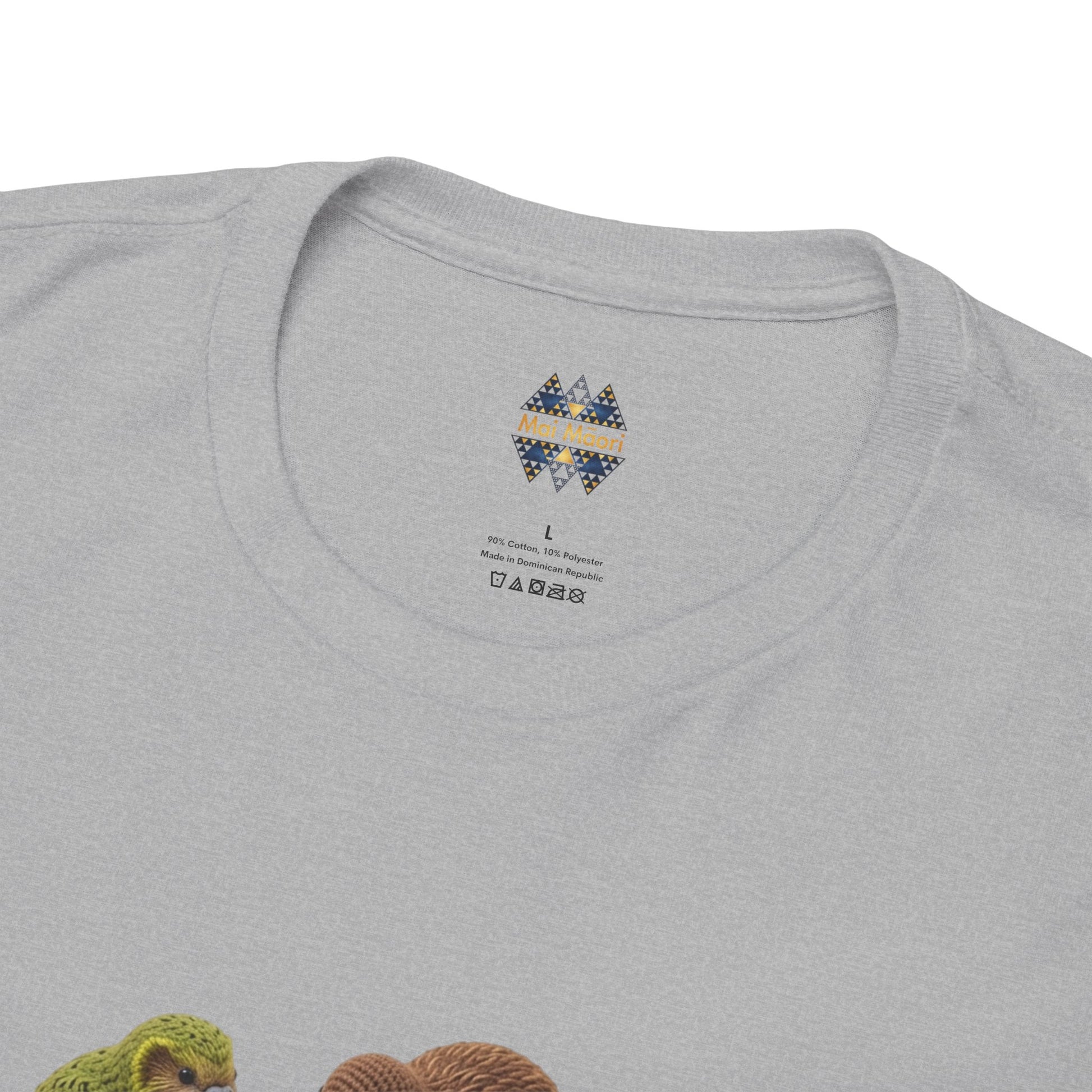Heather gray T-shirt with small back-neck logo patch