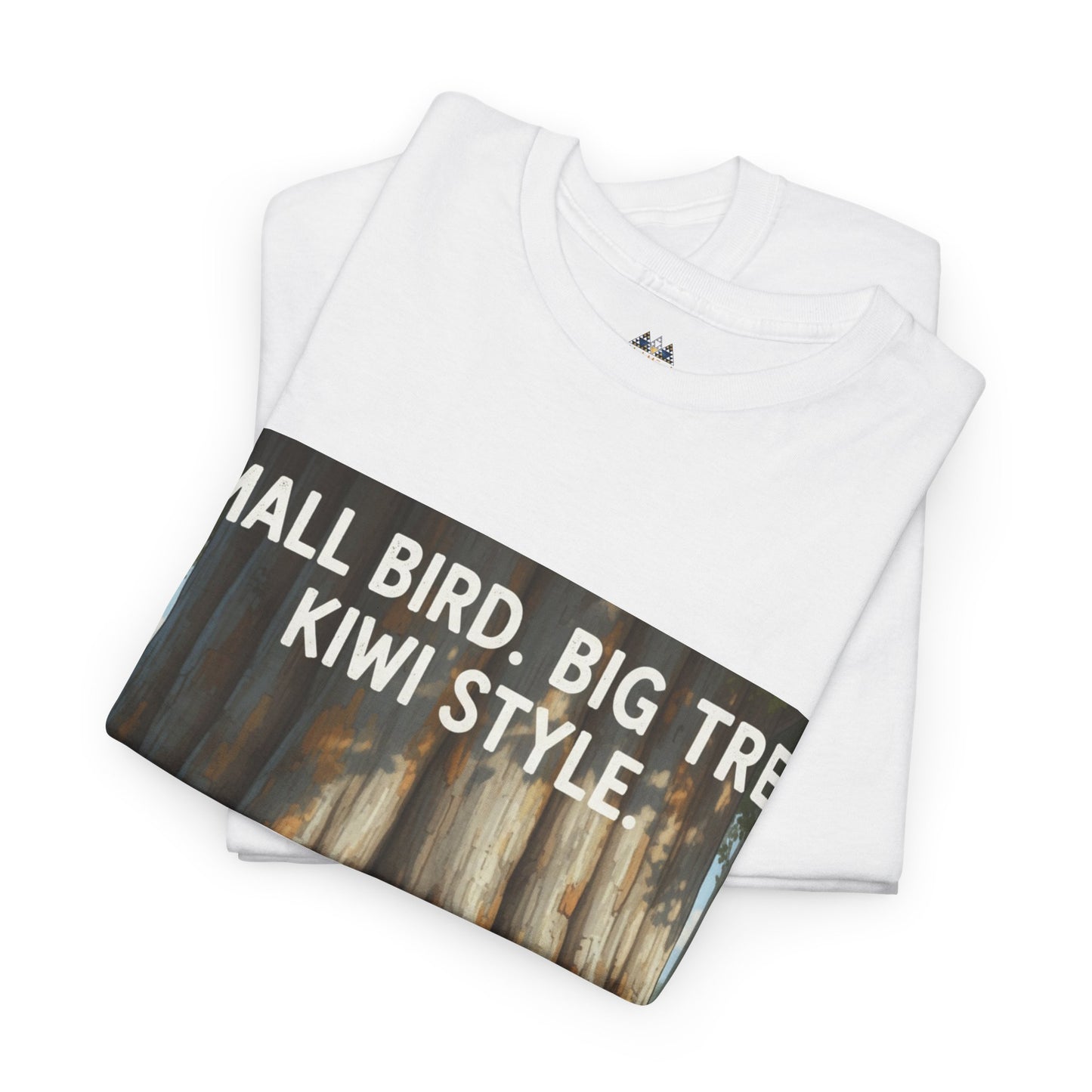 White T-shirt with large forest graphic and bold “KIWI STYLE” text across the front