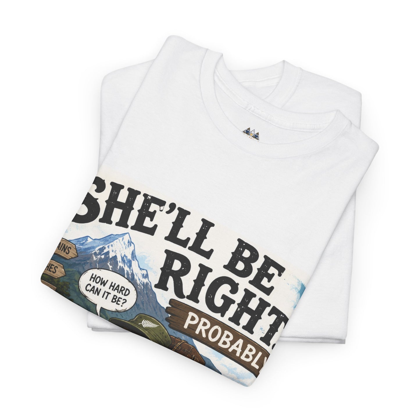 White graphic T-shirt folded, showing part of the front truck scene print.