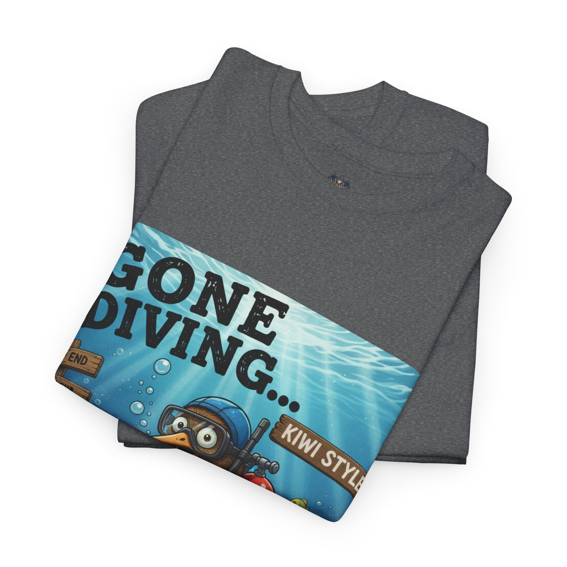 Heather gray T-shirt stacked view with ocean diver front graphic print