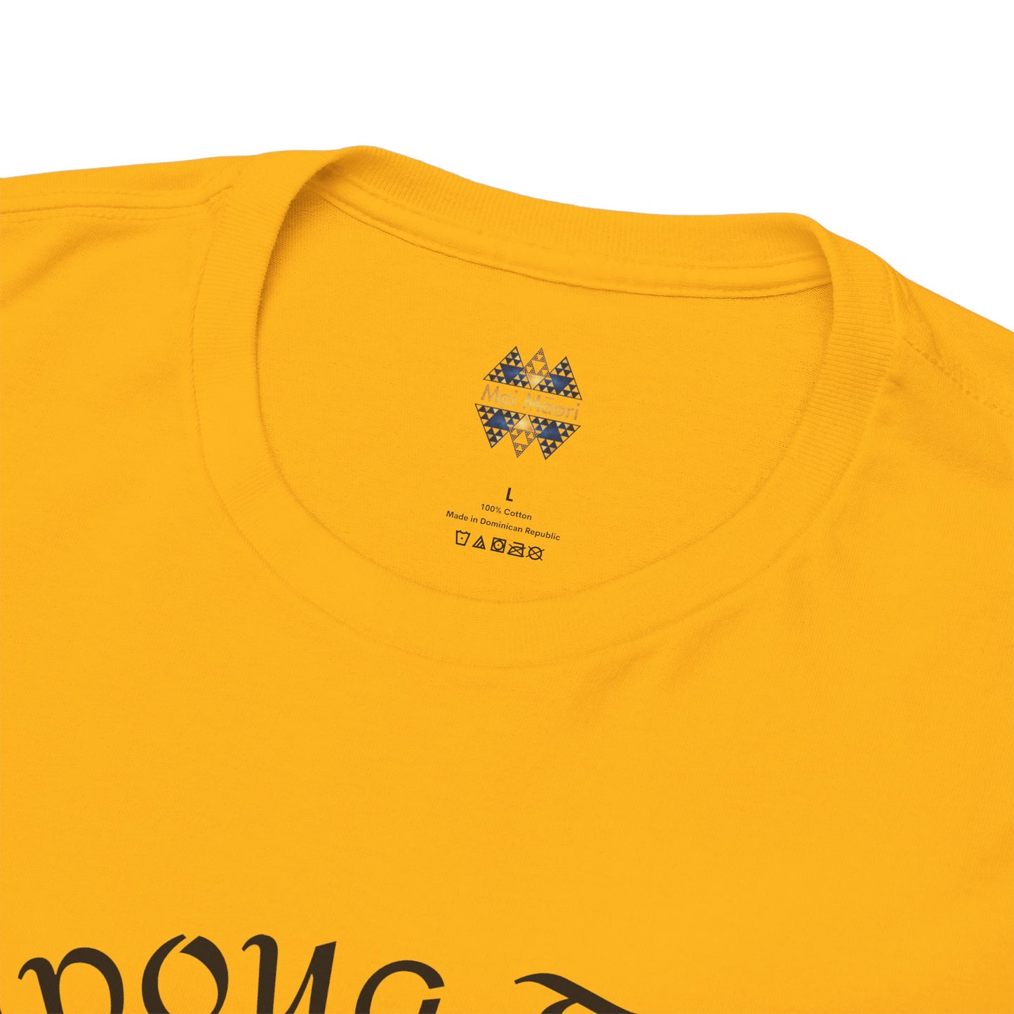 Yellow T-shirt crew neck with small patterned logo on chest