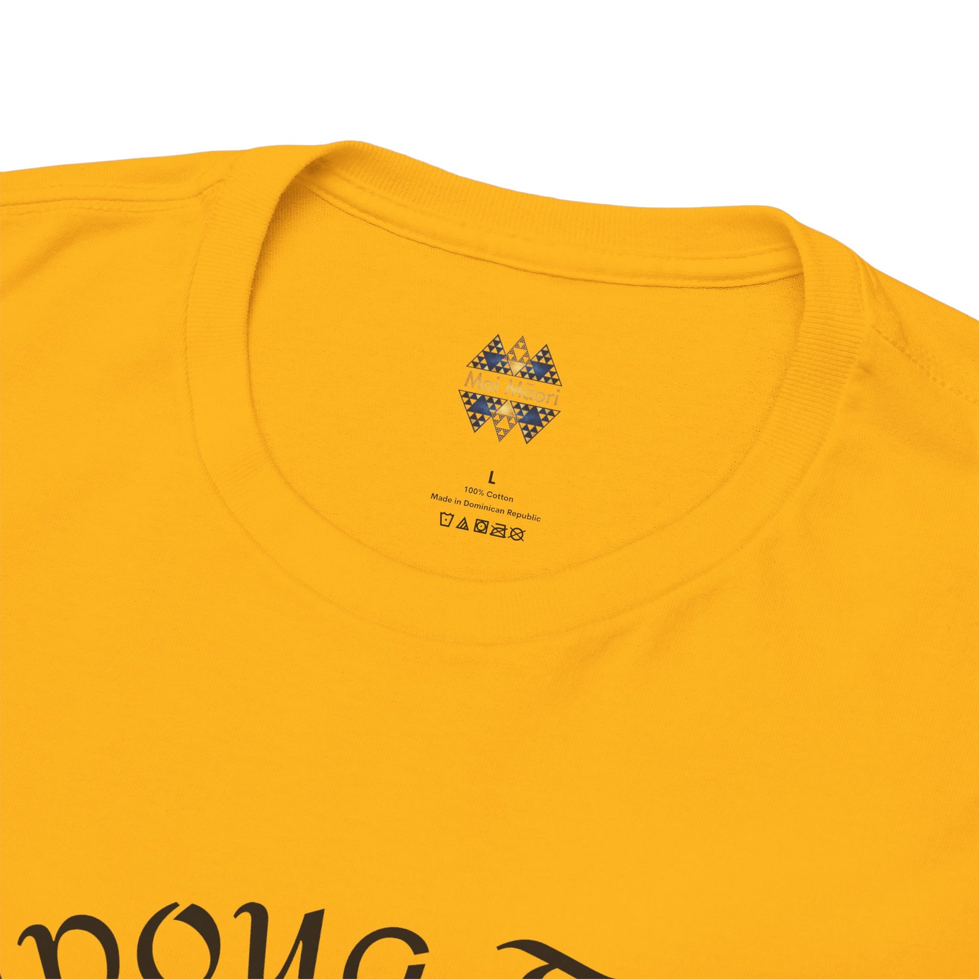 Yellow T-shirt crew neck with small patterned logo on chest