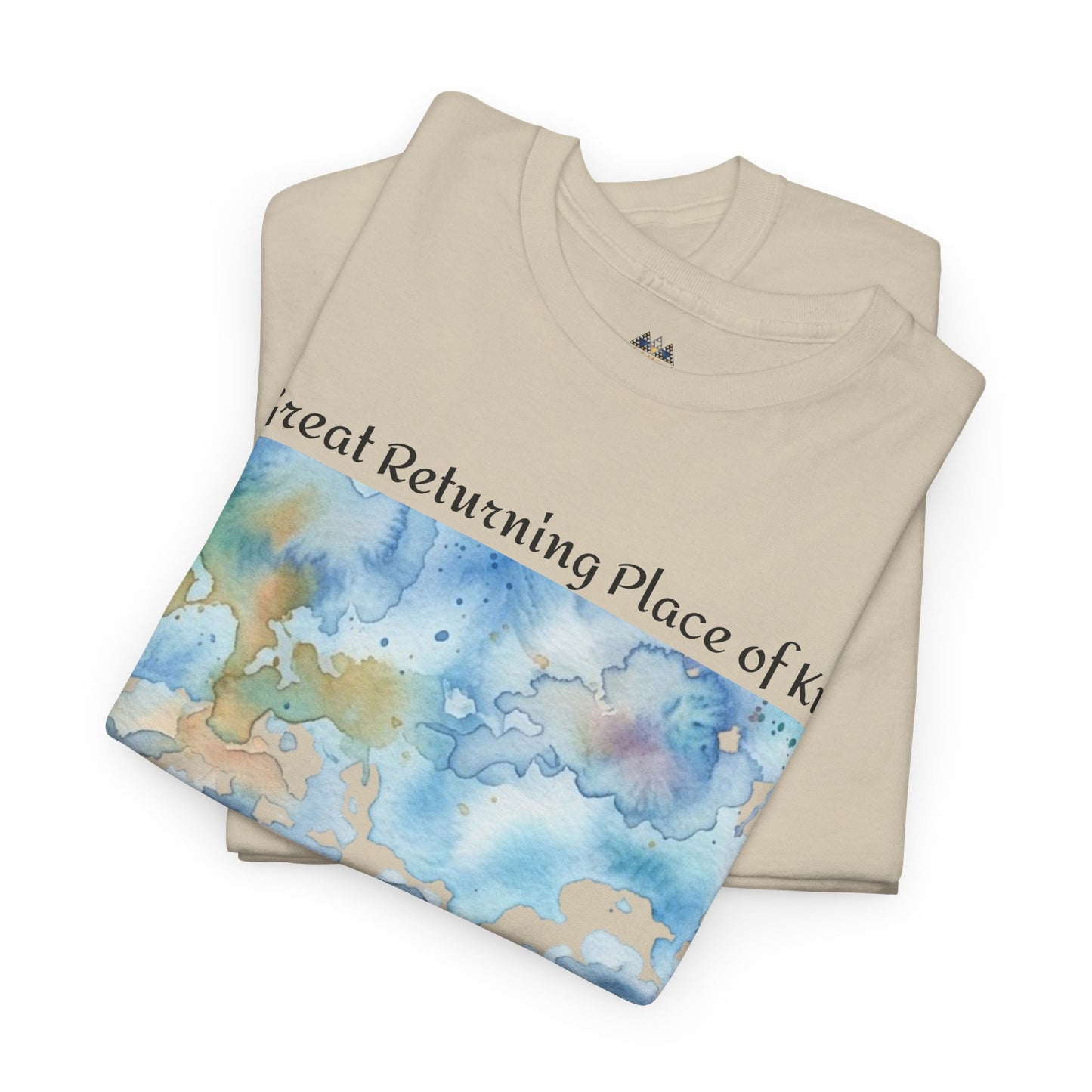 Light beige T-shirt with watercolor coastal print on the chest