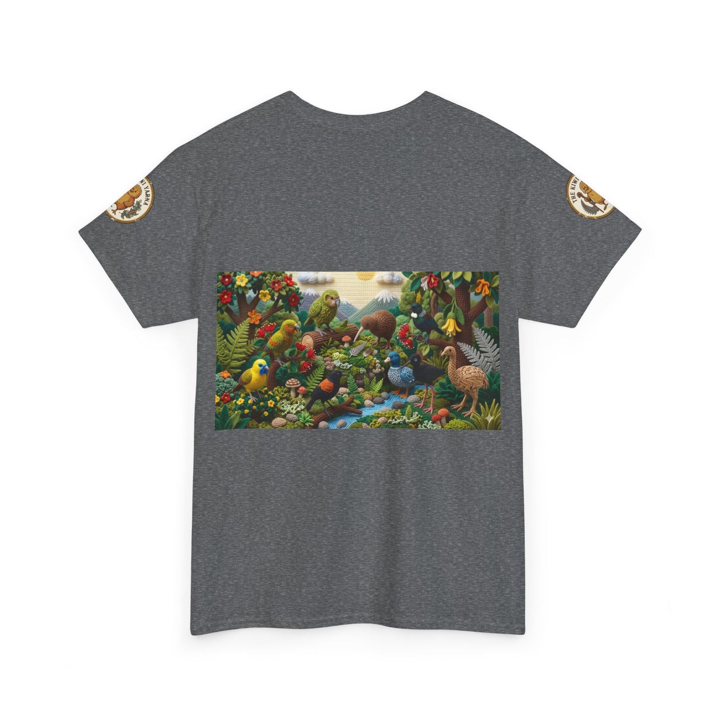 Heather gray graphic T-shirt with rectangular bird scene front print