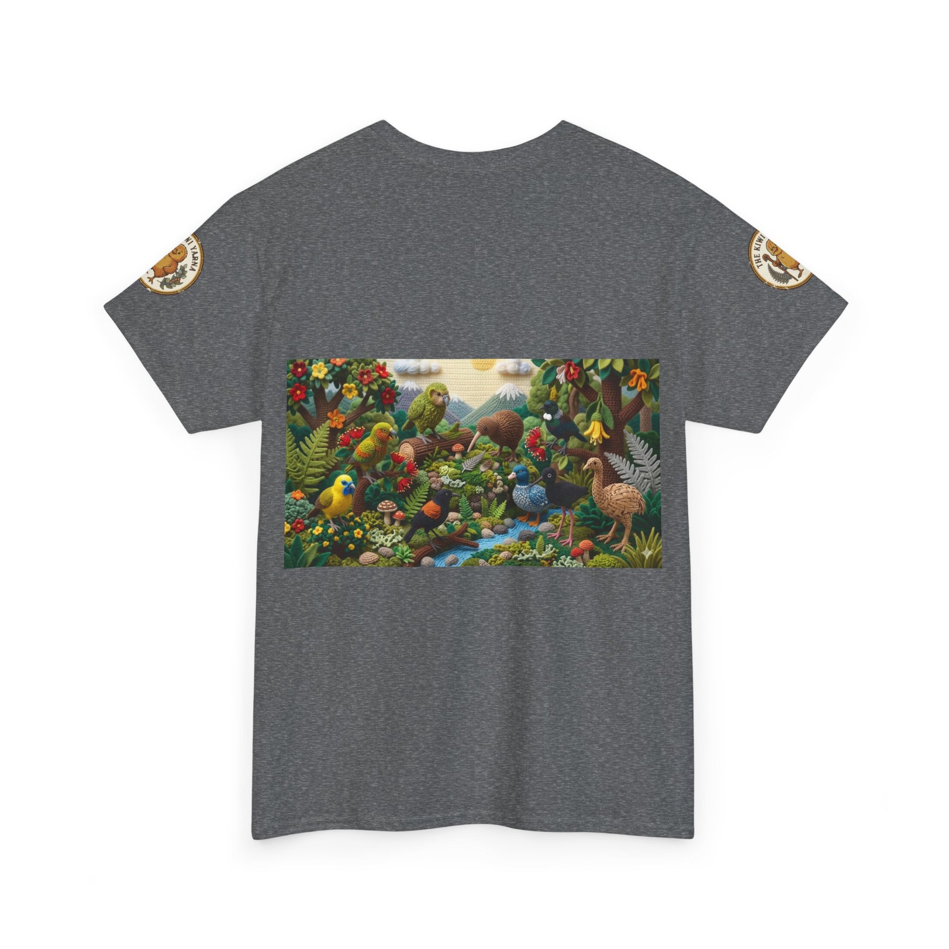 Heather gray graphic T-shirt with rectangular bird scene front print