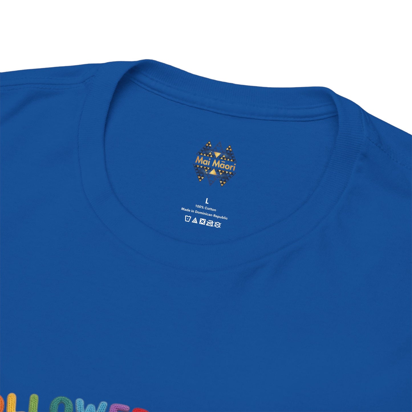 Royal blue T-shirt with small chest logo under the round neckline