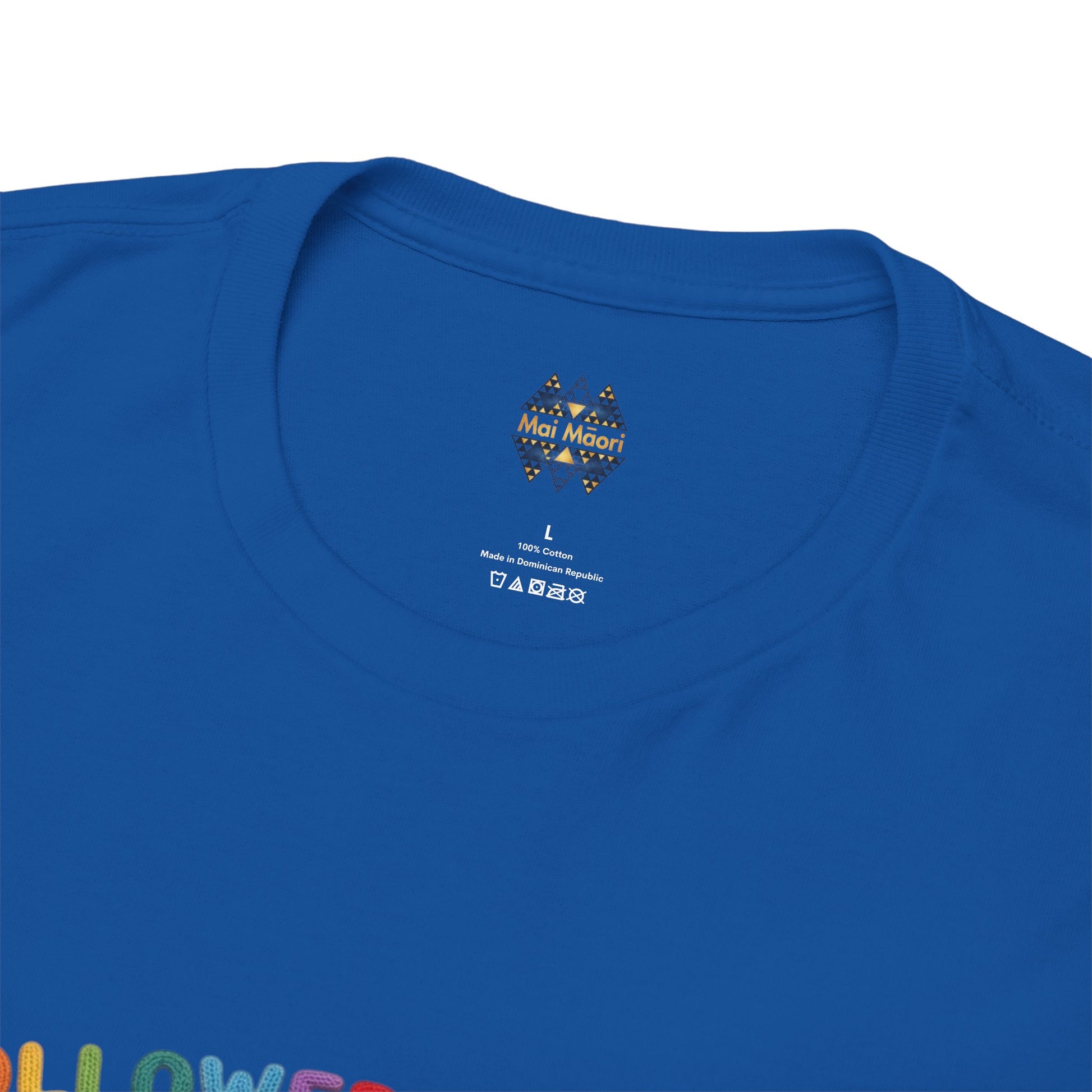 Royal blue T-shirt with small chest logo under the round neckline