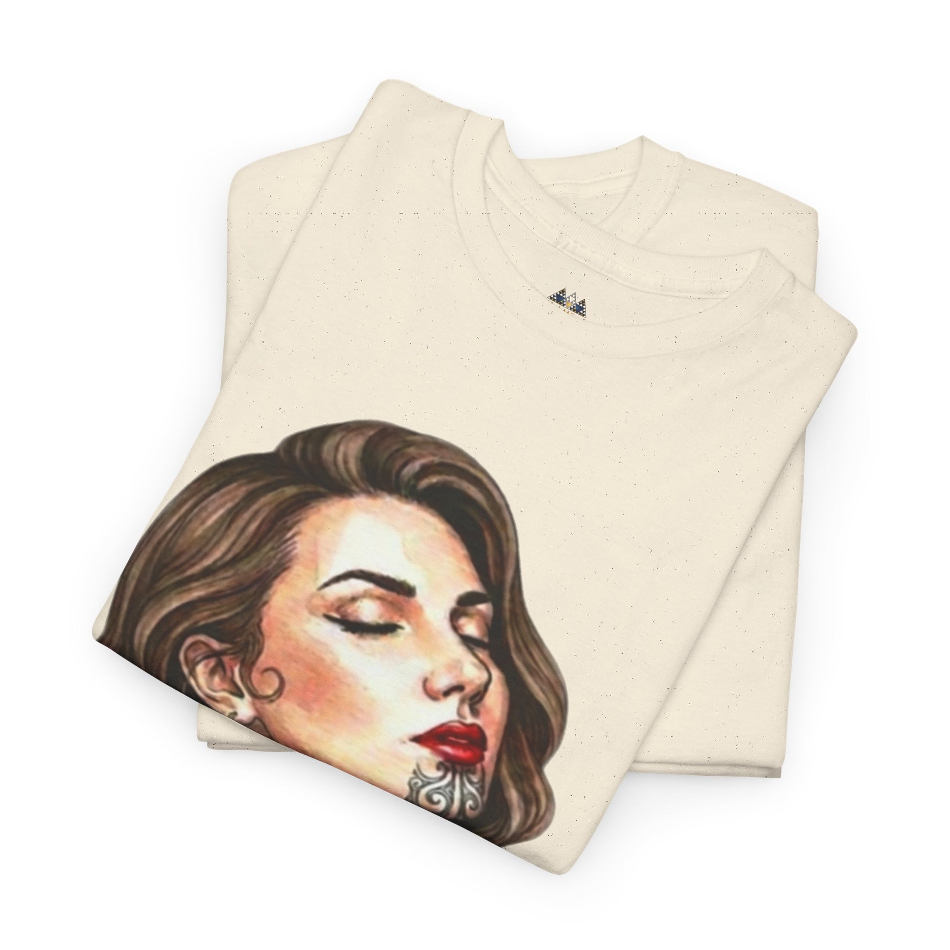 Light cream graphic T-shirt with portrait woman face illustration