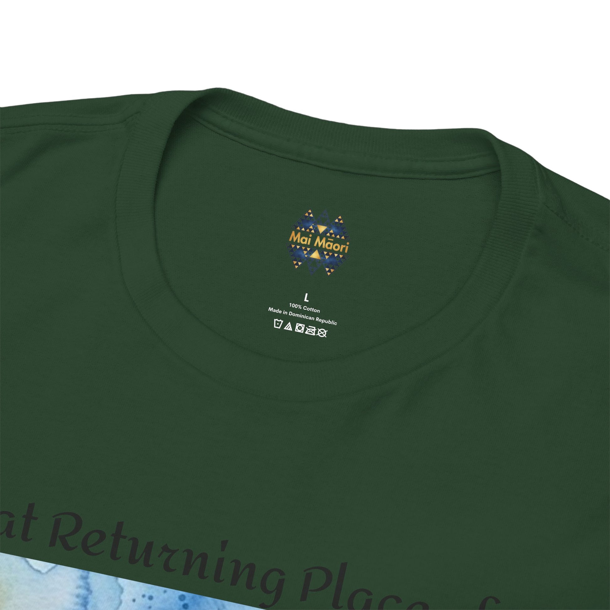 Hokianga Harbour graphic T-shirt in dark green with Mai Maori logo on the chest