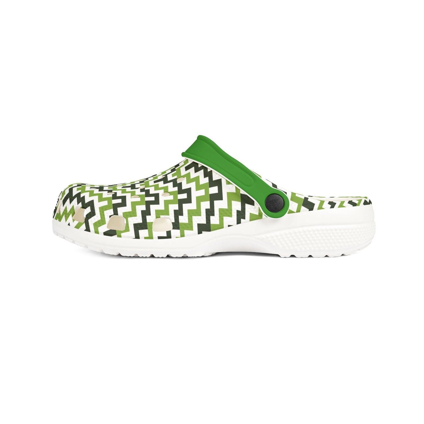 Zigzag clog sandal with green strap detail and molded white sole