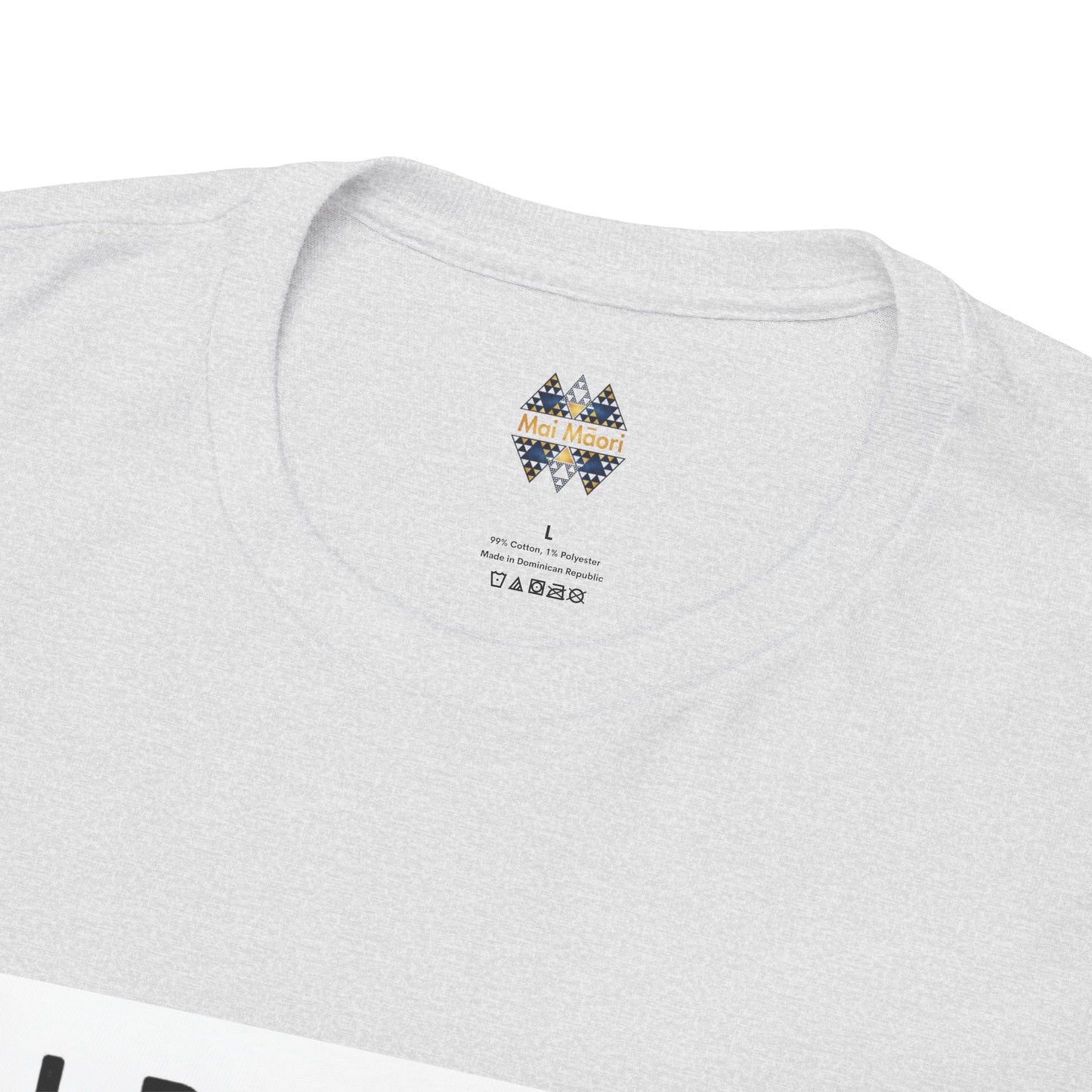 Heather gray crewneck T-shirt close-up with small logo near neckline