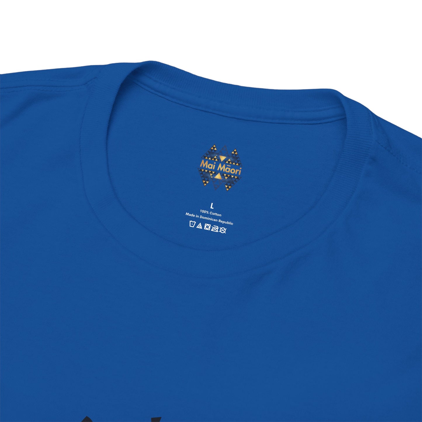 Blue T-shirt neckline with small chest logo