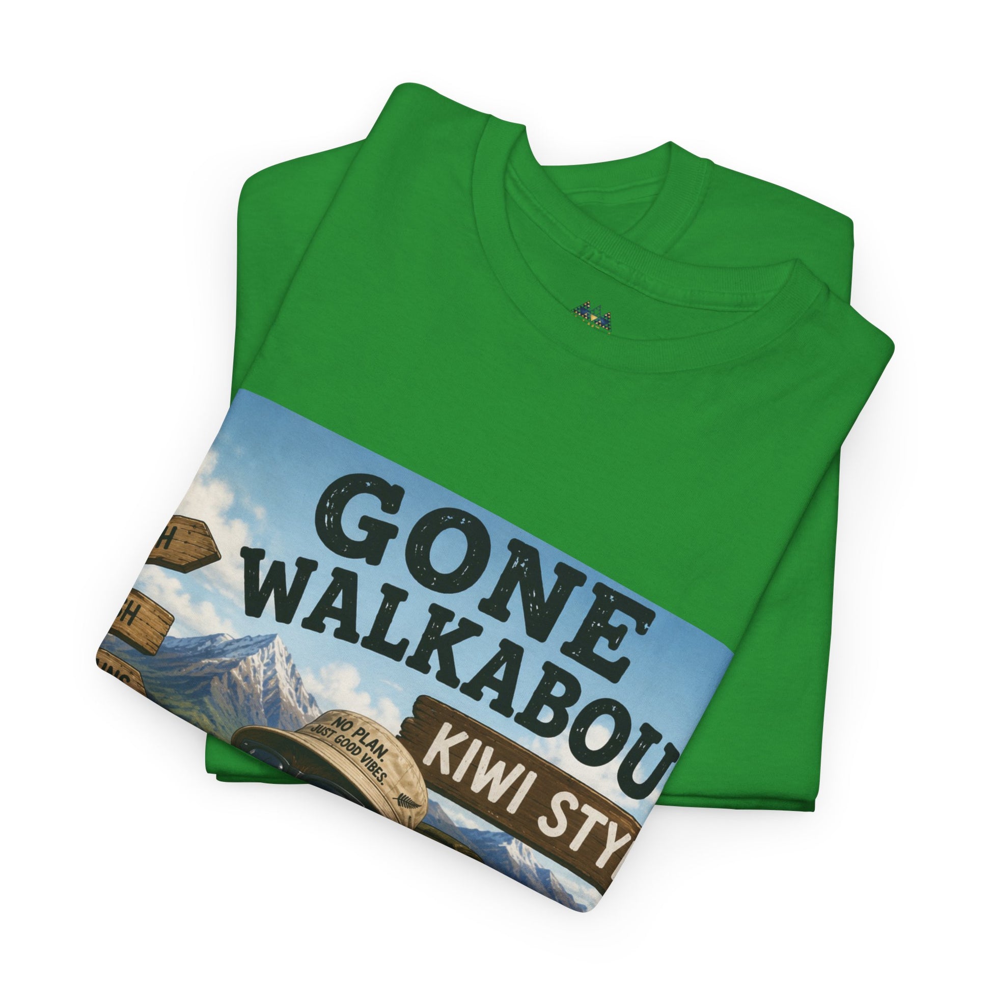 Green T-shirt with adventure kiwi front graphic, crew neck