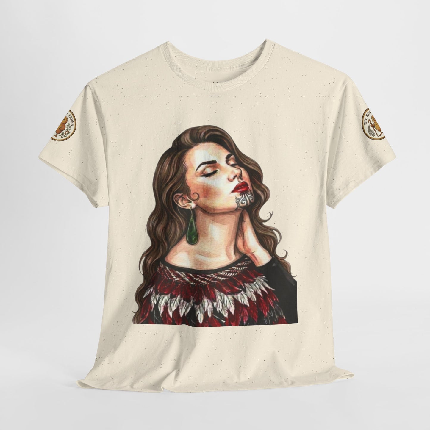 Light cream graphic T-shirt with portrait woman bust print on front