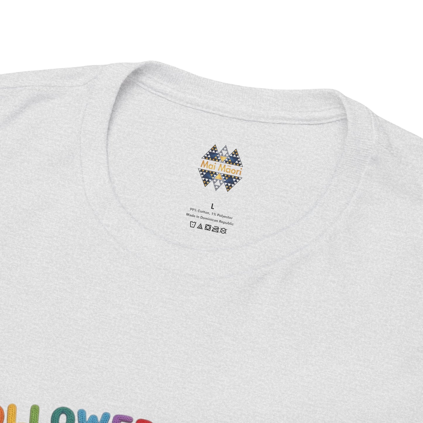 Heather gray crewneck T-shirt close-up with small chest logo near neckline