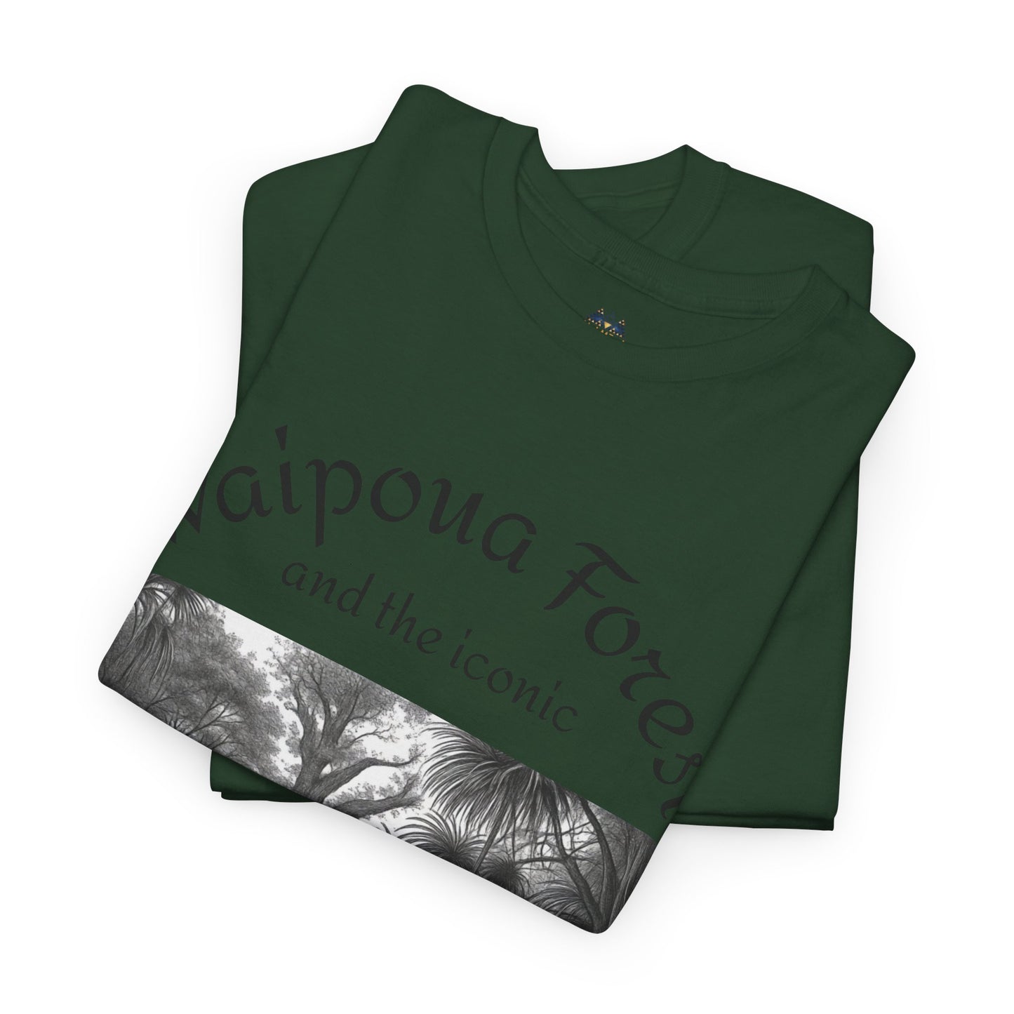 Forest green T-shirt with black-and-white nature photo band graphic