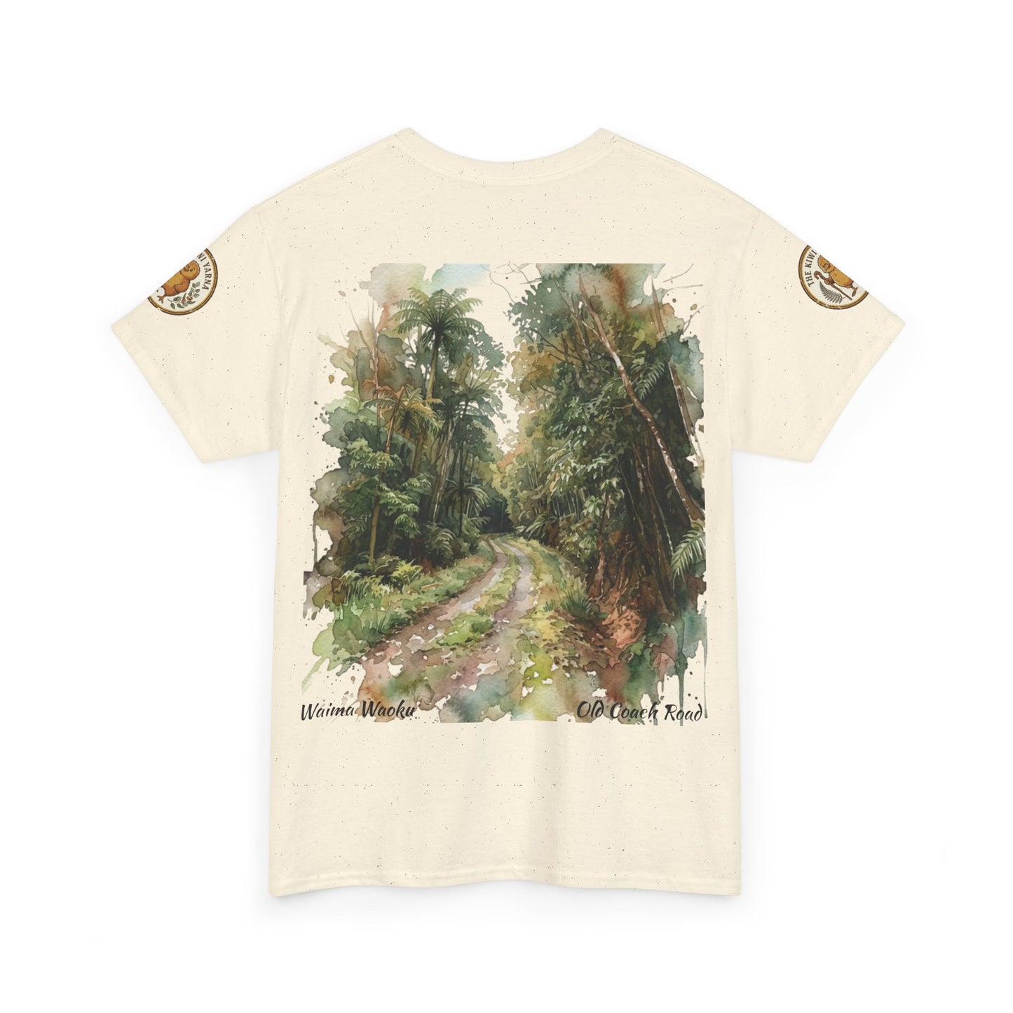 Cream T-shirt with back landscape print and small front logo accents