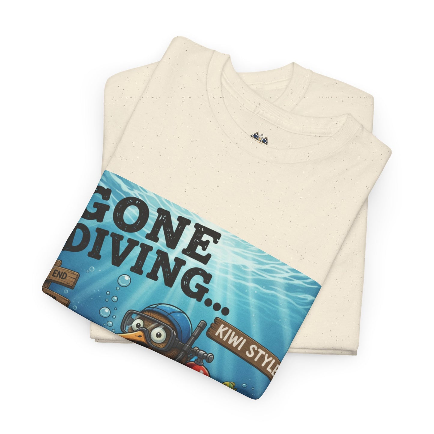 Natural color graphic t-shirt with 'GONE DIVING...' underwater diver print