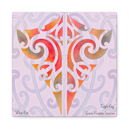 Eagle ray art print with lavender swirl pattern and orange-red tribal-style ray center