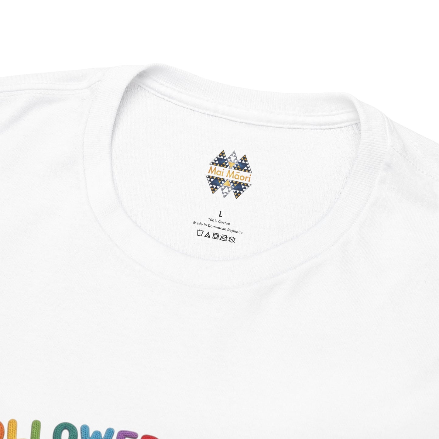 White crew-neck T-shirt with small brand logo at neckline