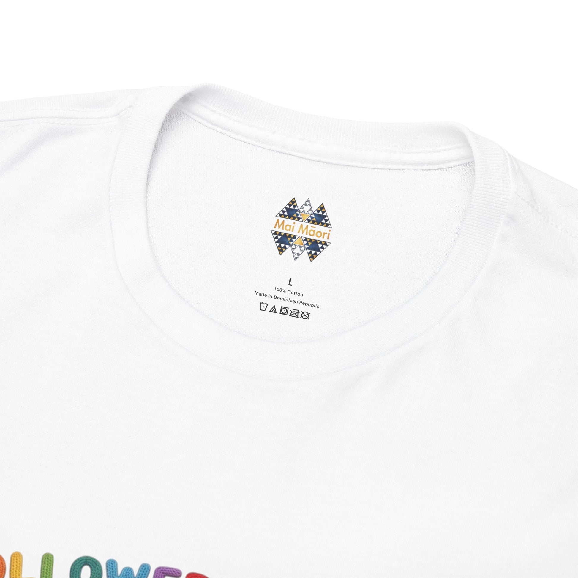 White crew-neck T-shirt with small brand logo at neckline