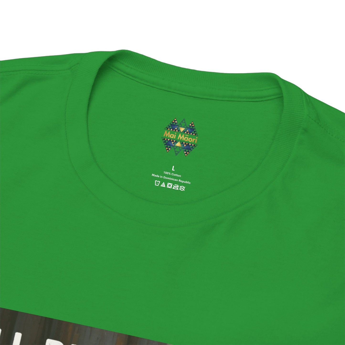 Bright green kids T-shirt back with small logo at the crew neckline