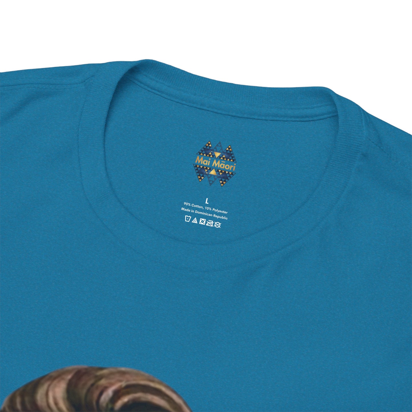 Teal crew-neck T-shirt with small chest logo label