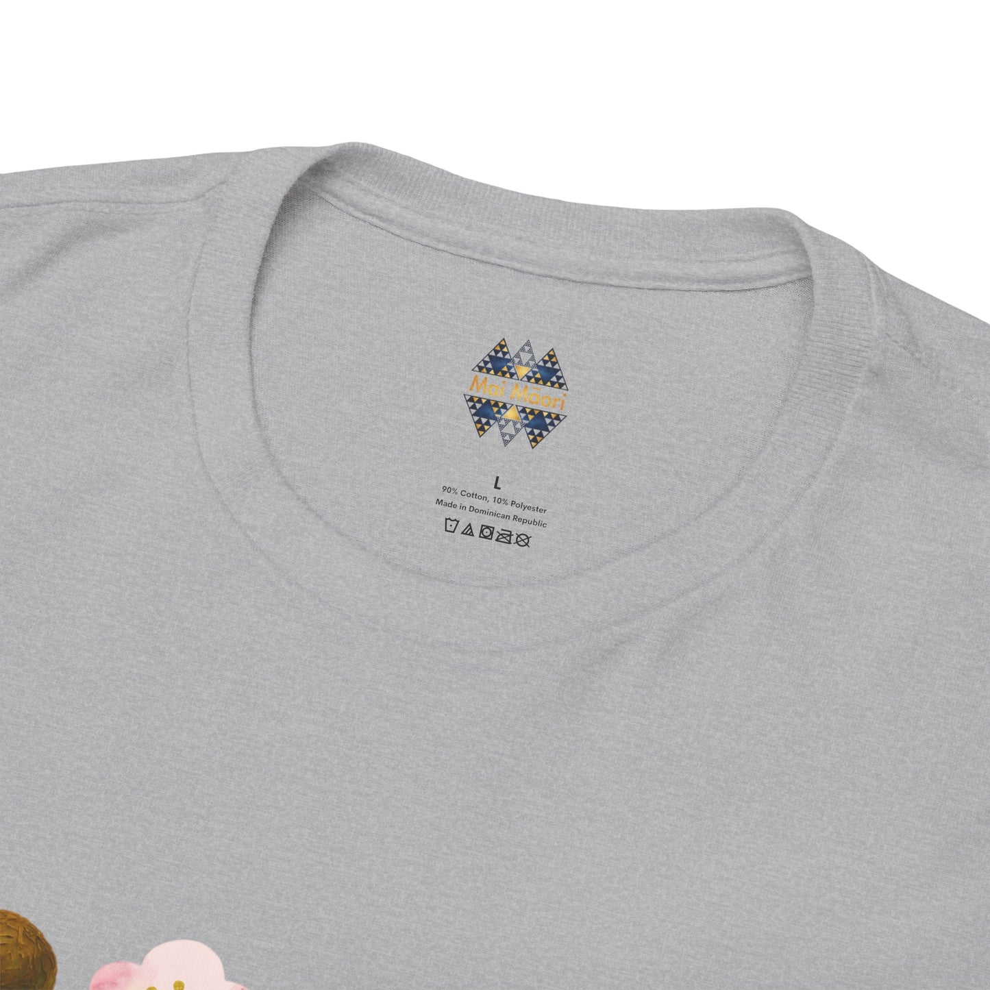 Heather grey T-shirt with small chest emblem logo and crew neck.