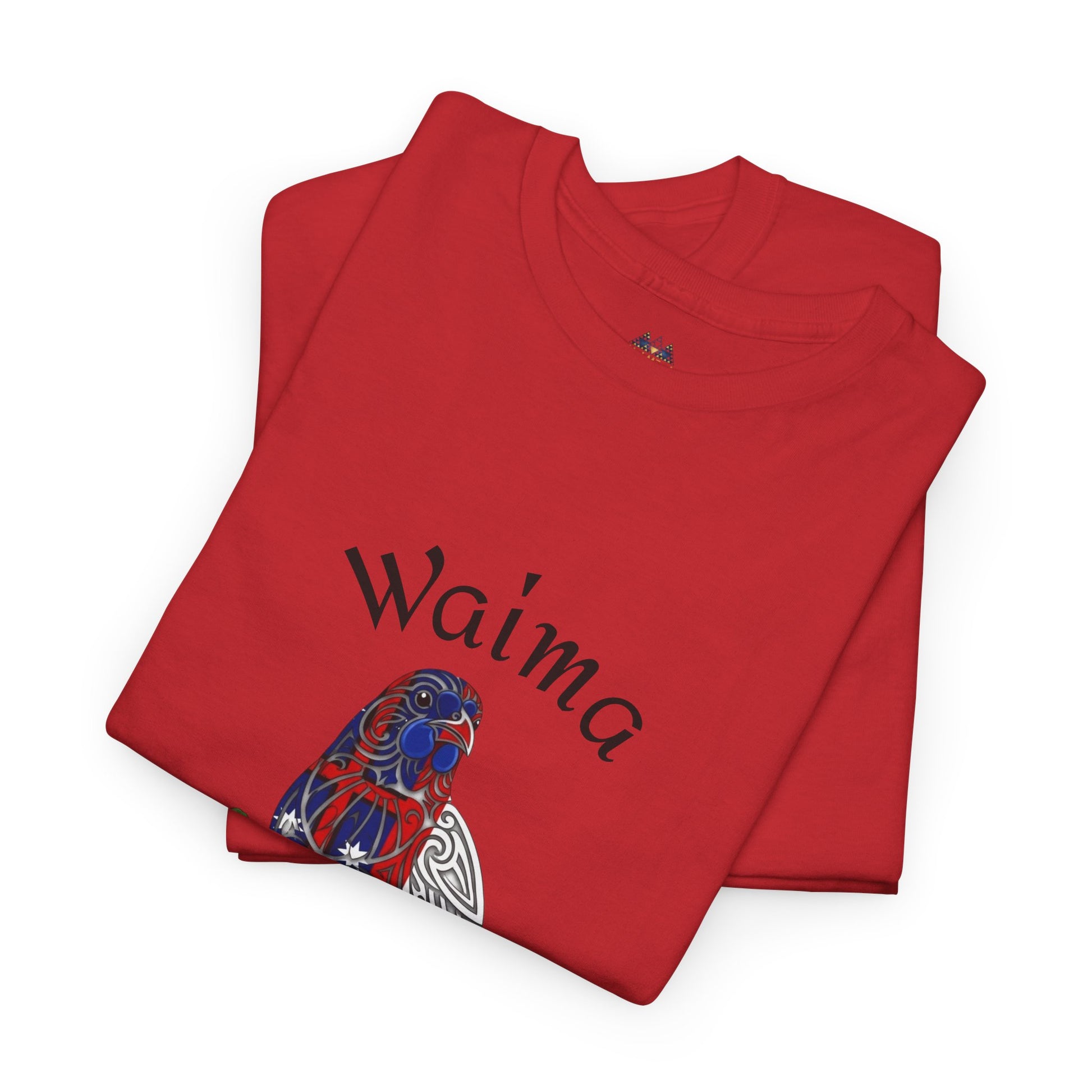Red crewneck graphic T-shirt with bird and floral front print