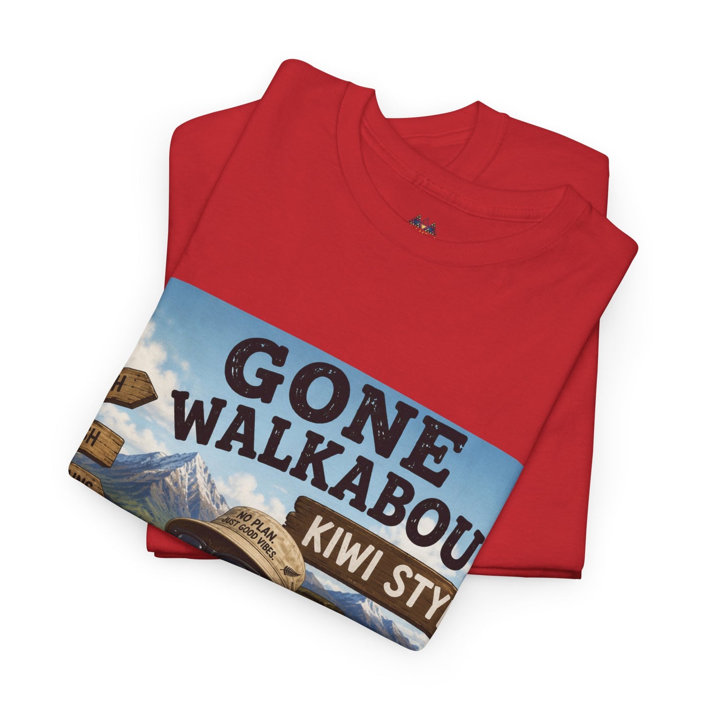 Red Gone Walkabout Kiwi Style T-shirt with front graphic print