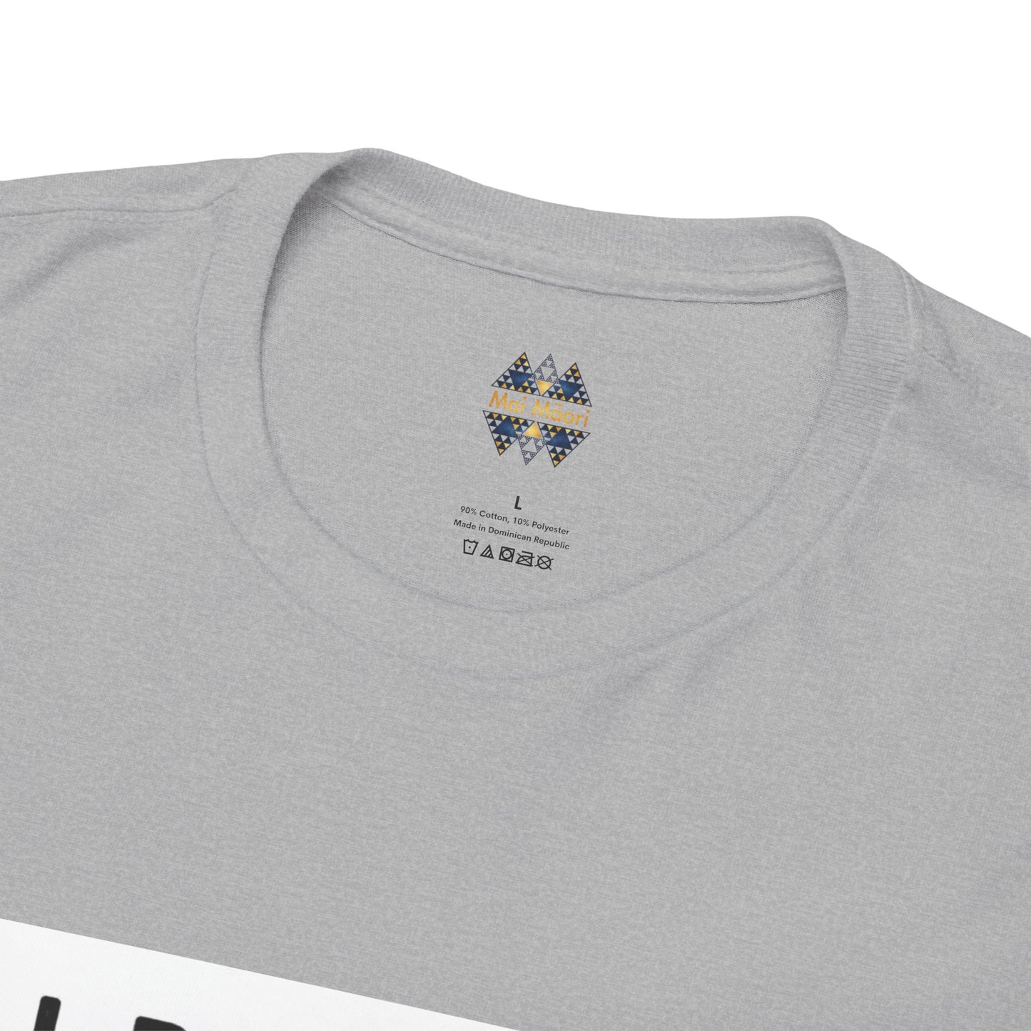 Gray T-shirt crew neck with small chest logo and geometric emblem
