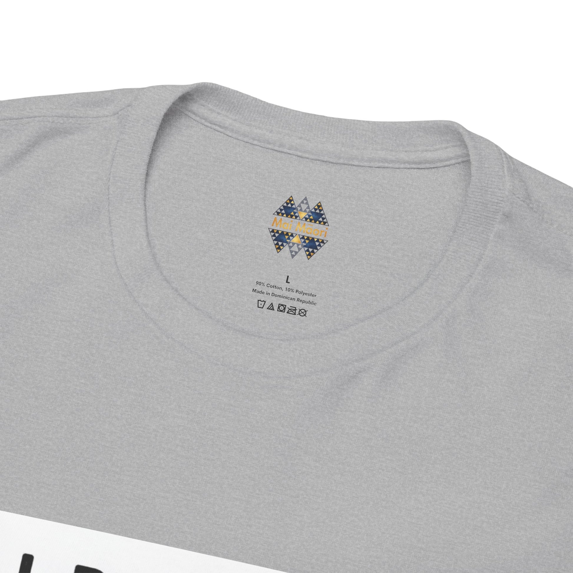 Gray T-shirt crew neck with small chest logo and geometric emblem