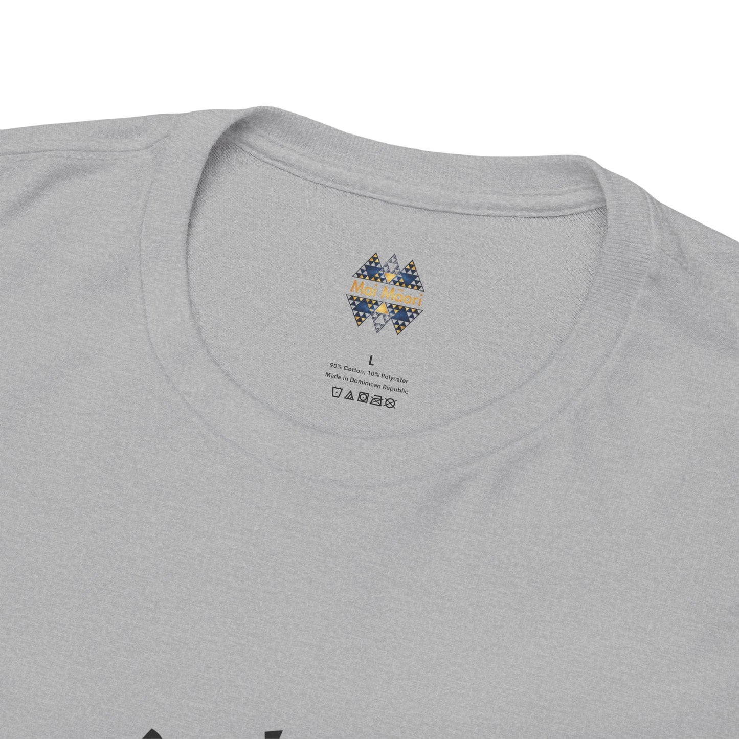 Heather gray crewneck T-shirt with small emblem logo near collar