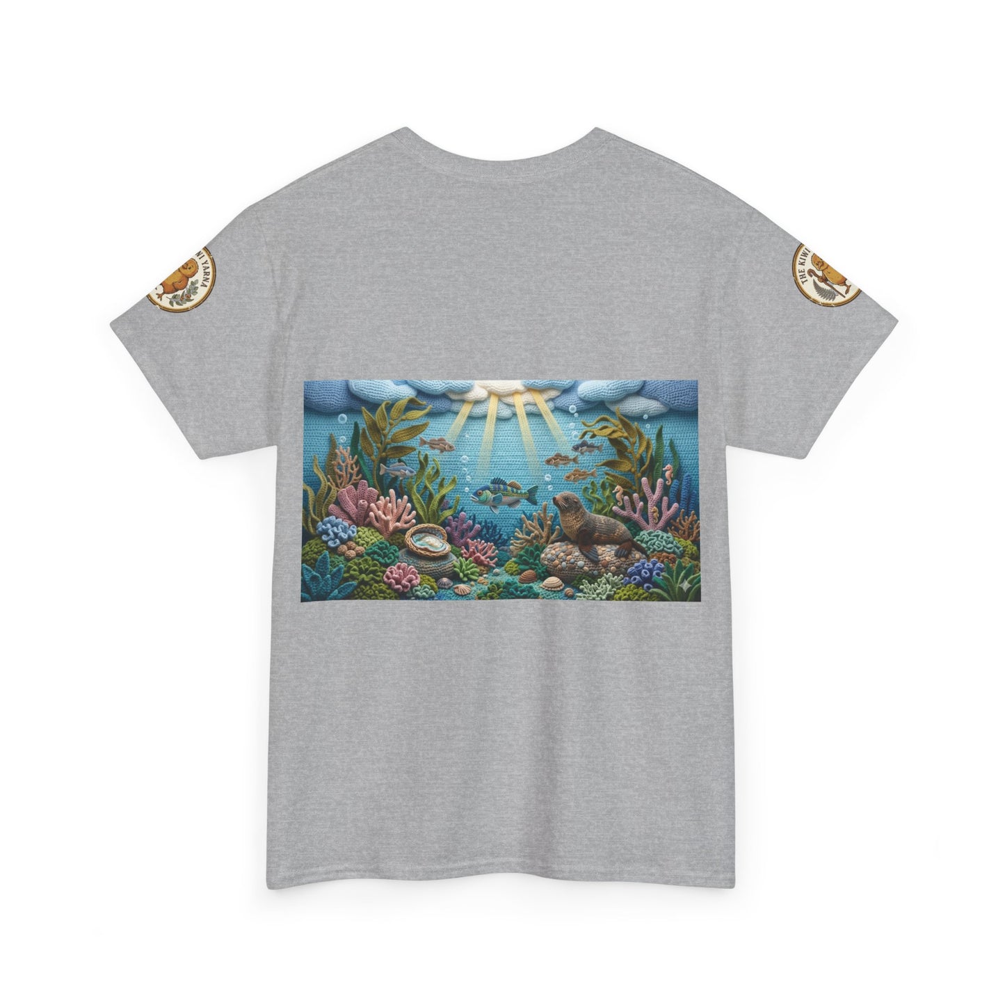 Under the sea graphic T-shirt, heather gray crew neck with ocean scene front print
