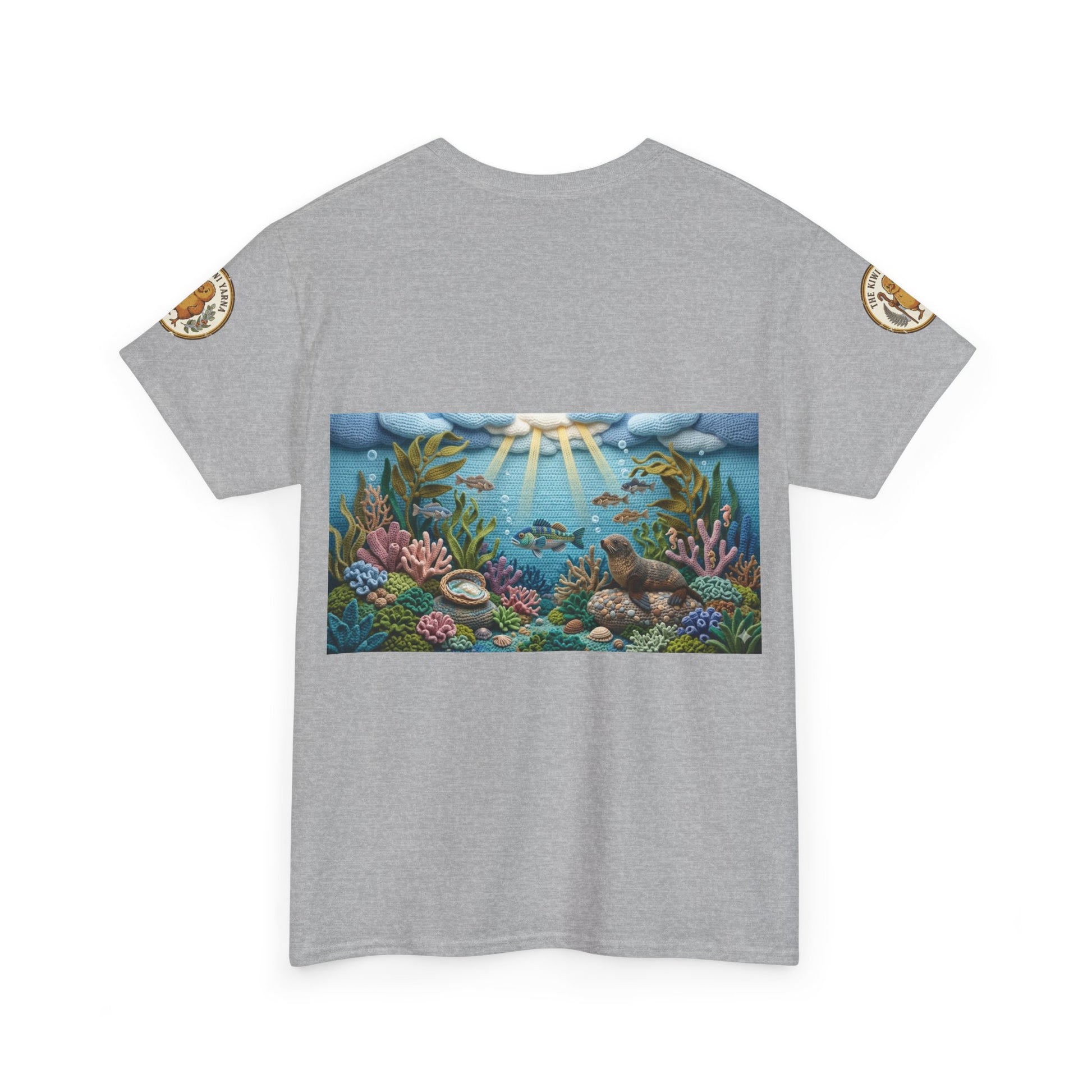 Under the sea graphic T-shirt, heather gray crew neck with ocean scene front print