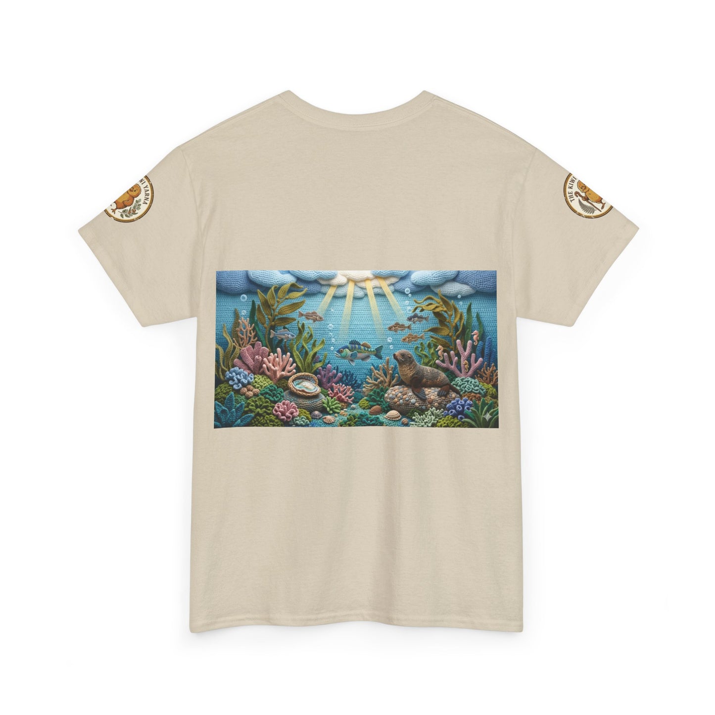 Under the sea graphic T-shirt, light beige crew neck with large ocean scene print