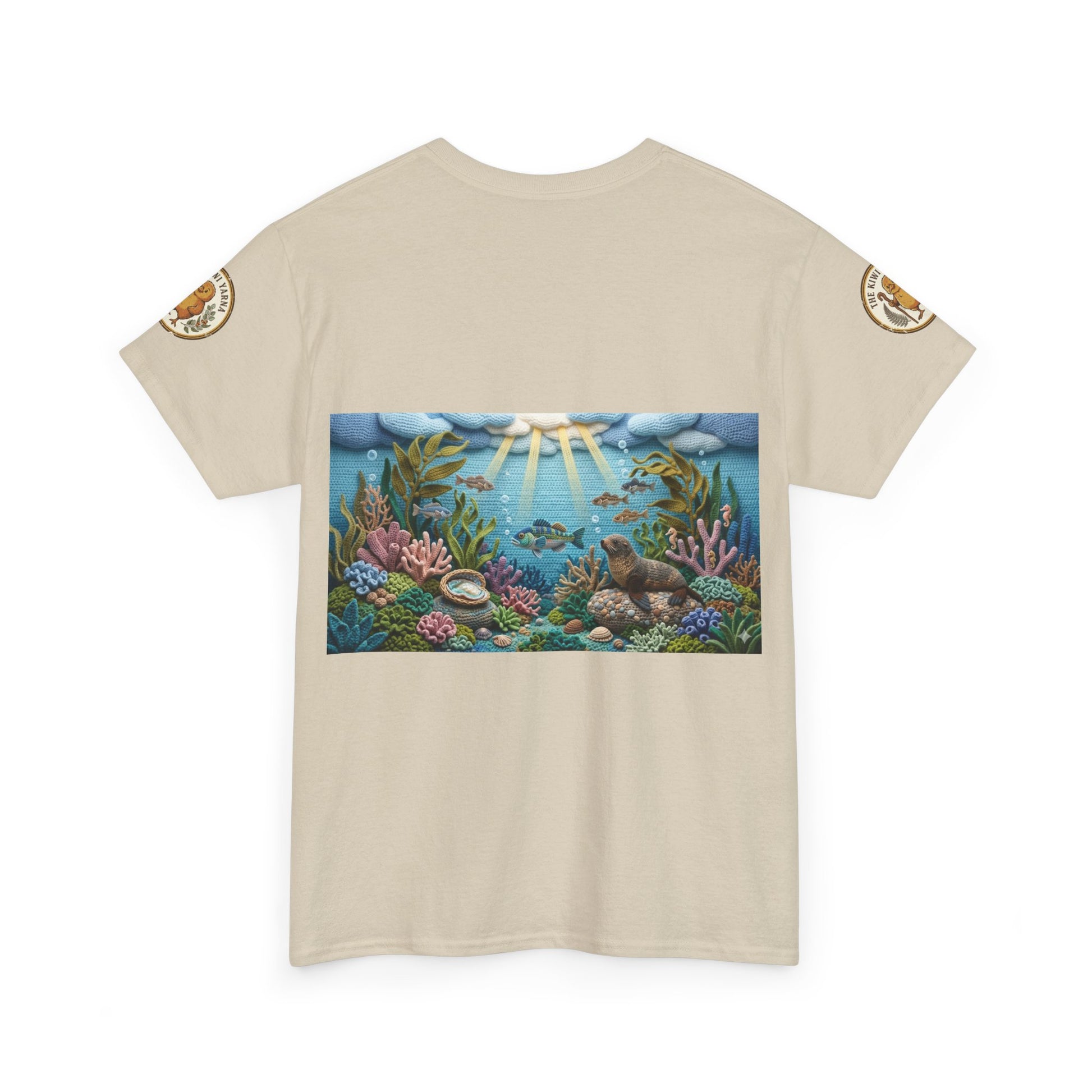 Under the sea graphic T-shirt, light beige crew neck with large ocean scene print
