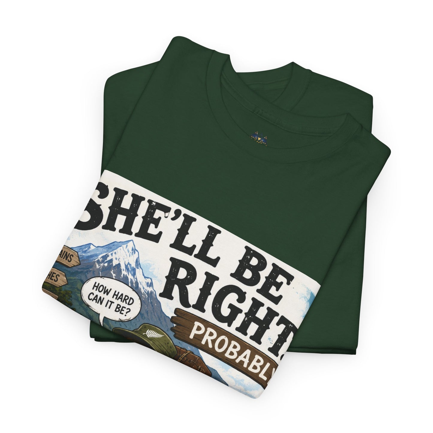 Green crewneck T-shirt with large front graphic poster print
