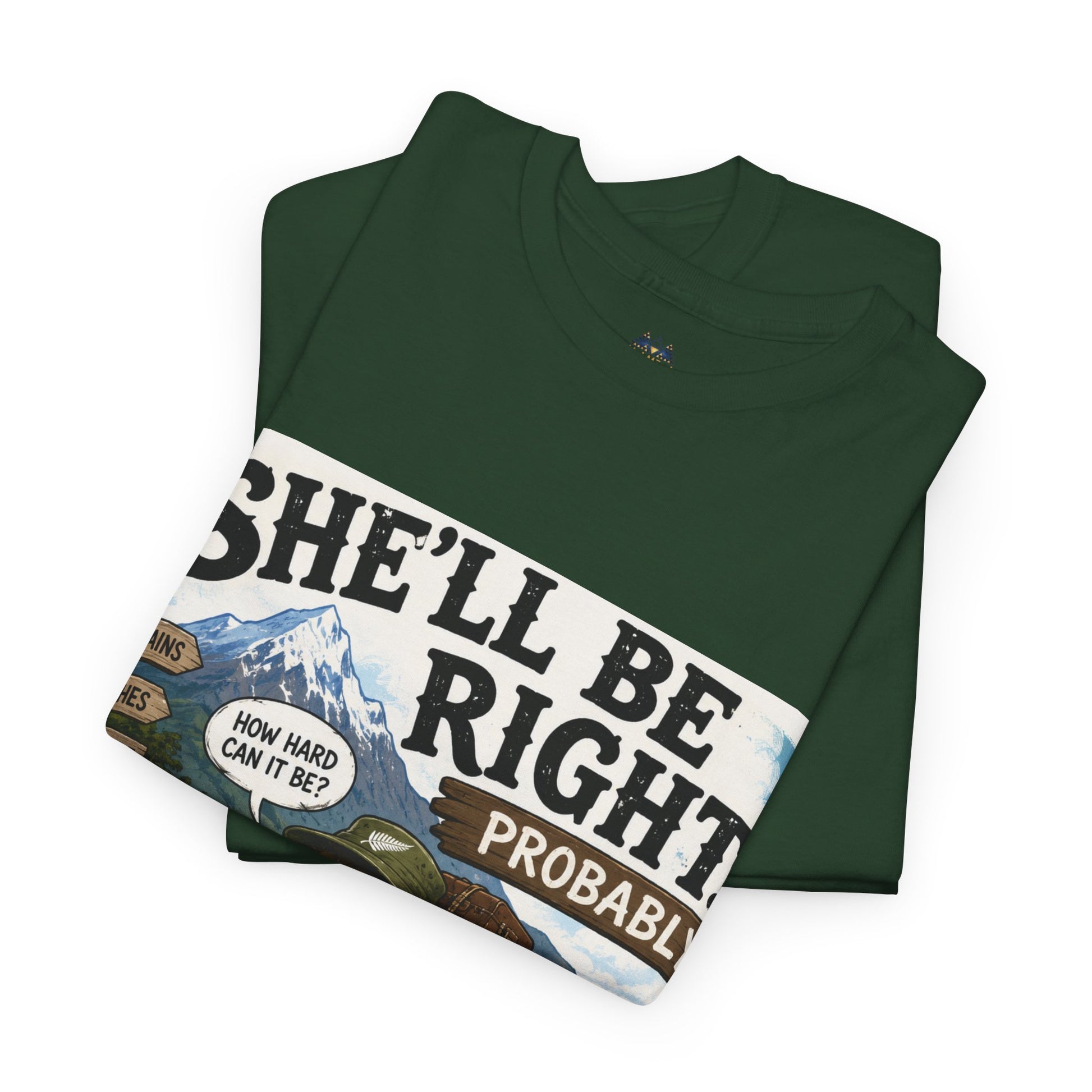 Green crewneck T-shirt with large front graphic poster print