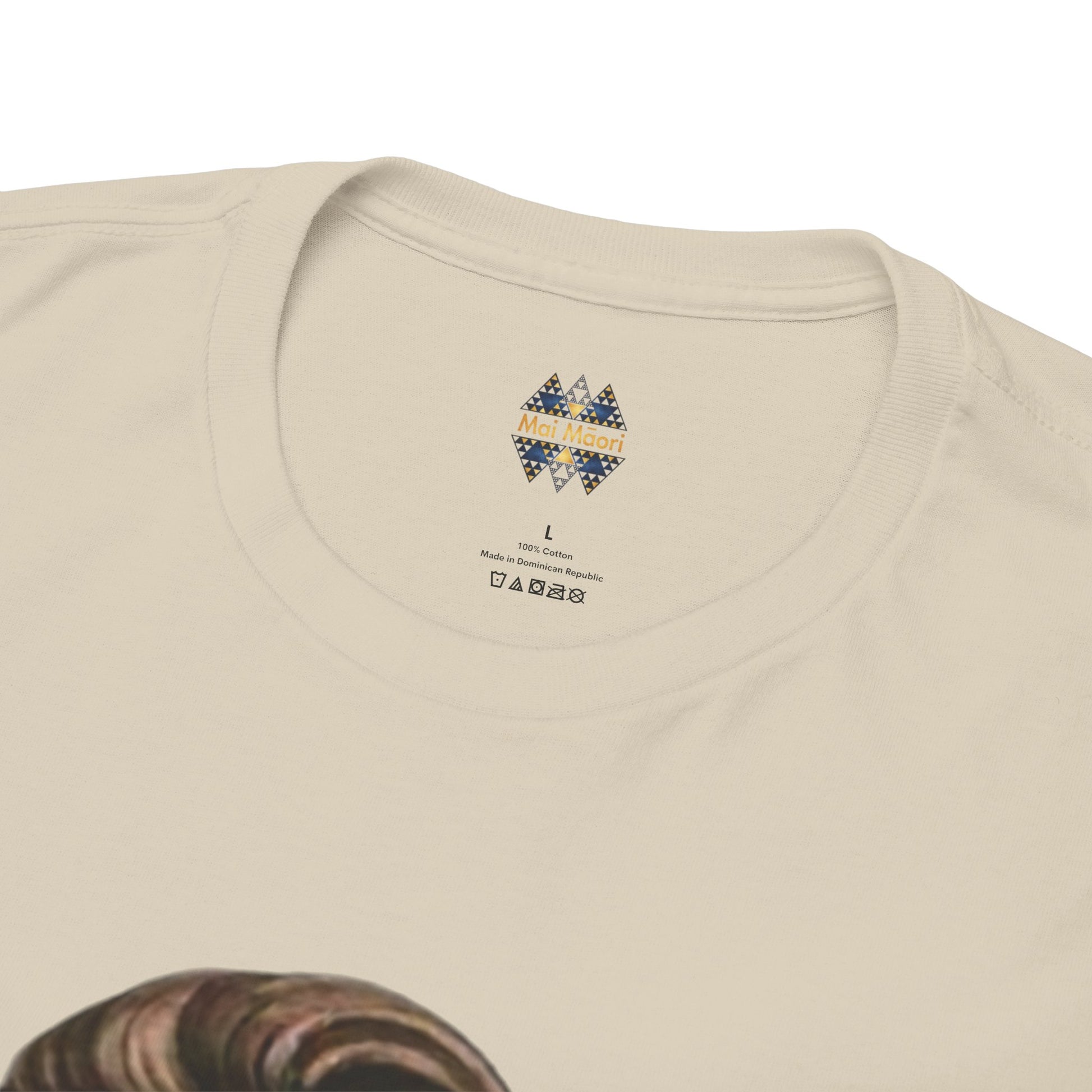 Heather gray T-shirt back neckline with small star logo graphic