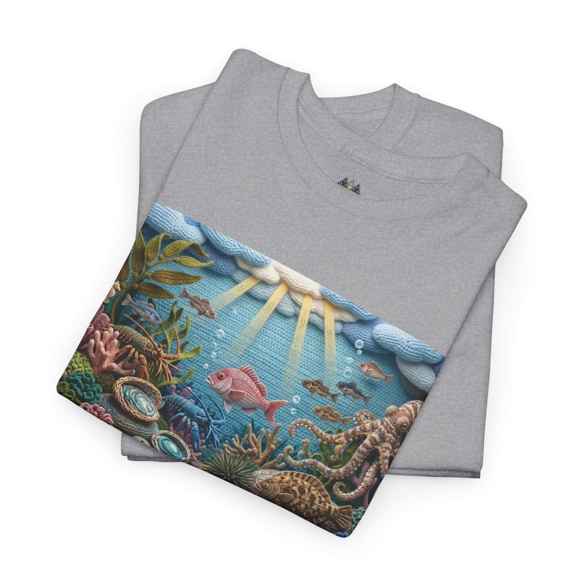 Under the Sea graphic T-shirt set, heather gray with ocean scene panel print overlay