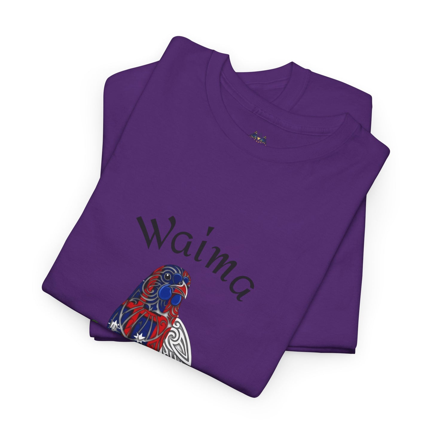 Purple graphic T-shirt with Tuhirangi Marae print