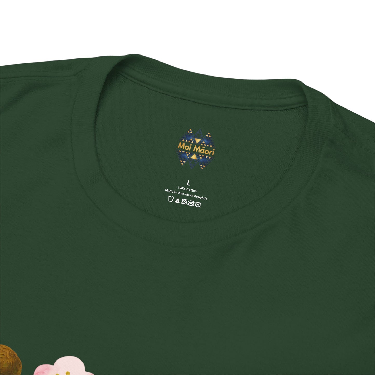 Dark green T-shirt with small chest logo and neat crew-neck collar