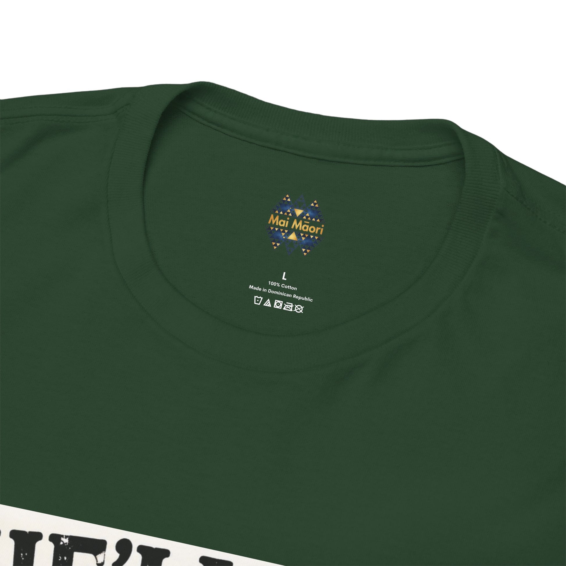 Green crewneck T-shirt with small chest logo and ribbed collar
