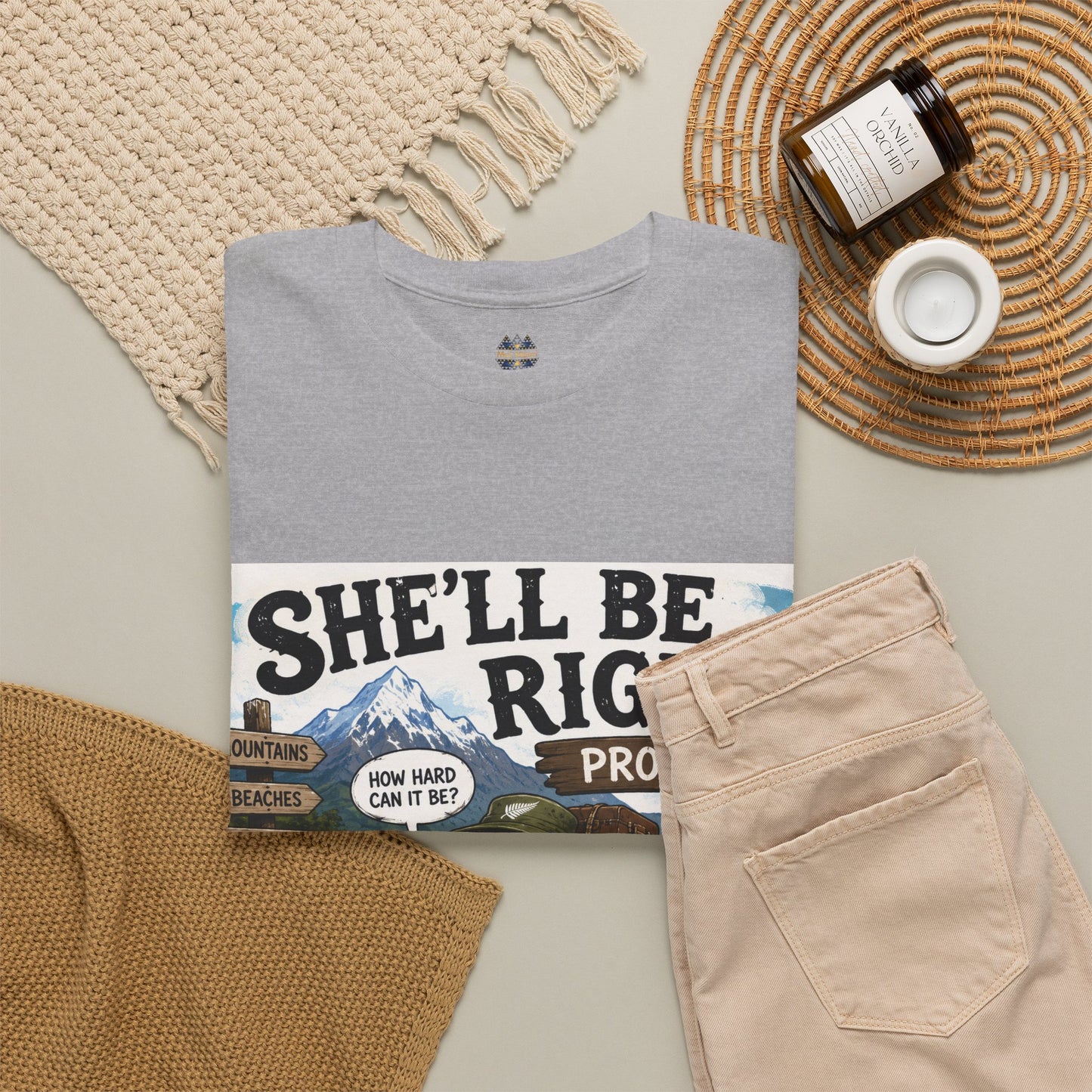 Sport grey crewneck graphic T-shirt with front car and landscape print