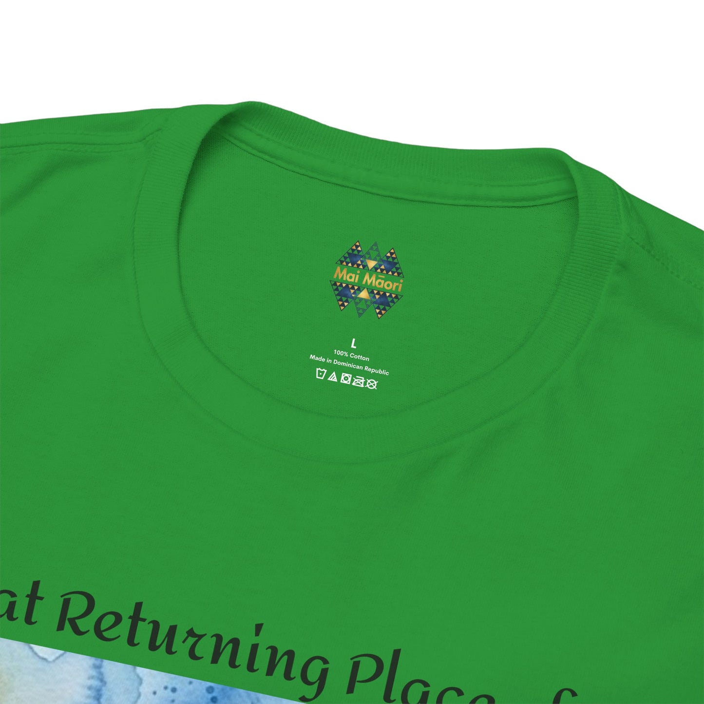 Hokianga Harbour graphic T-shirt in green with Mai Maori logo on the chest