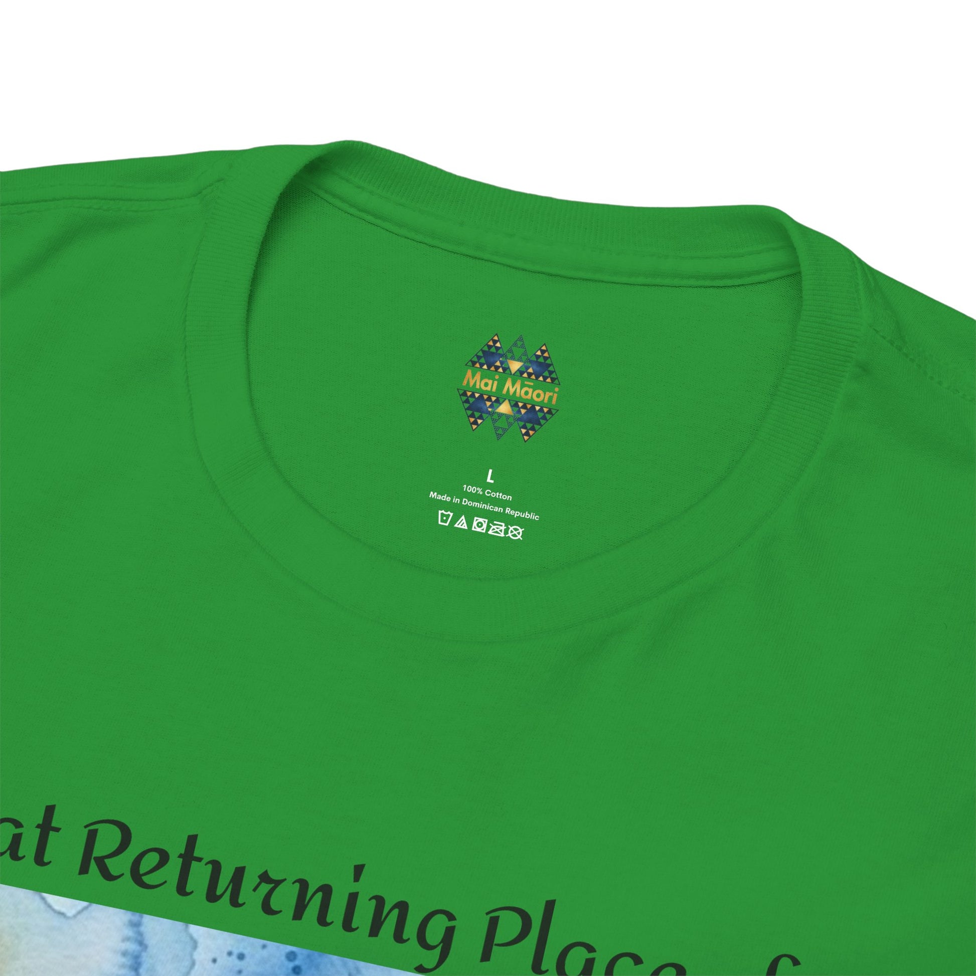 Hokianga Harbour graphic T-shirt in green with Mai Maori logo on the chest