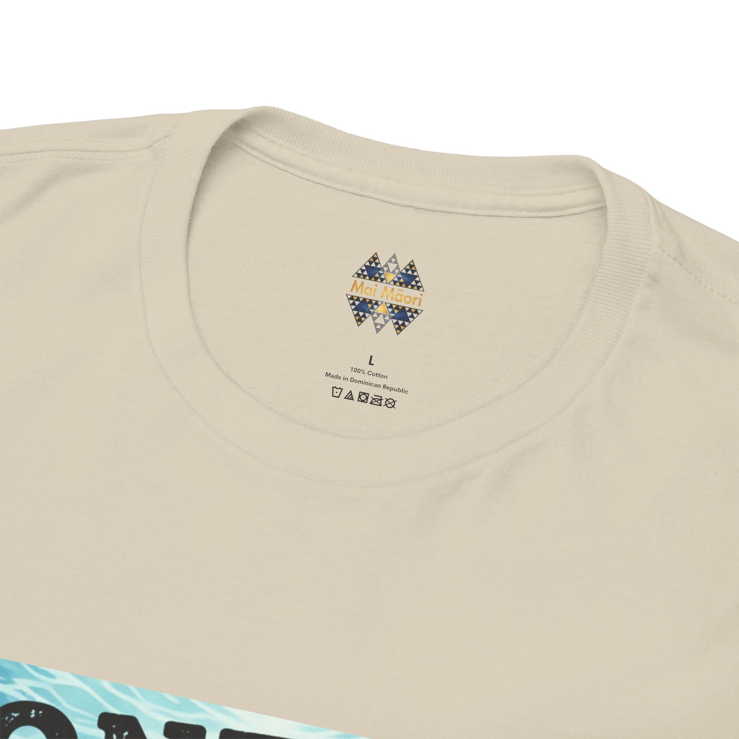 Natural/cream T-shirt neckline with small chest logo