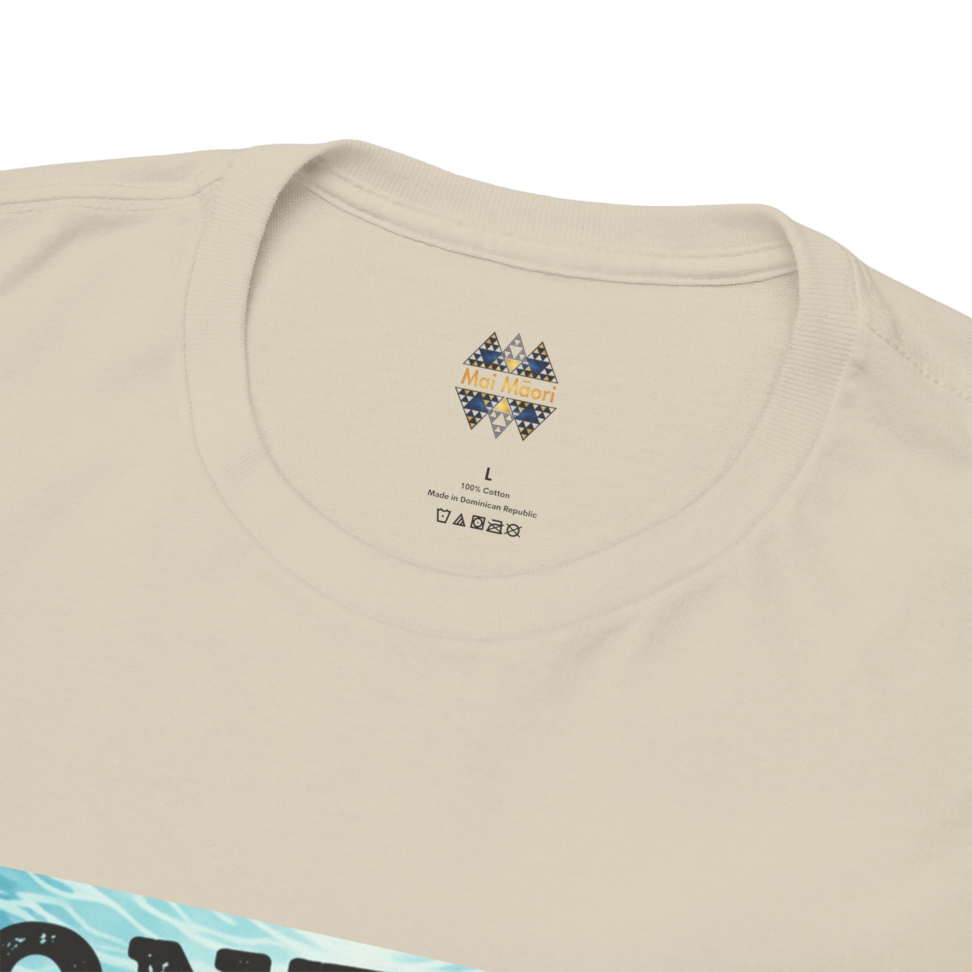 Natural/cream T-shirt neckline with small chest logo